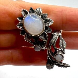 Sterling silver moonstone flower statement ring